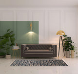 8' Color Block Beige And Teal Checkered Stain Resistant Runner Rug
