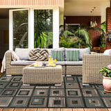 2' X 3' Color Block Beige And Teal Checkered Stain Resistant Area Rug