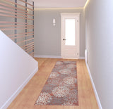 8' Ginger And Gray Medallion Power Loom Stain Resistant Runner Rug