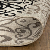 5' X 8' Tan Gray And Black Floral Medallion Stain Resistant Area Rug