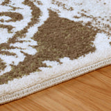5' X 8' Beige Damask Power Loom Distressed Stain Resistant Area Rug