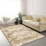 5' X 8' Beige Damask Power Loom Distressed Stain Resistant Area Rug