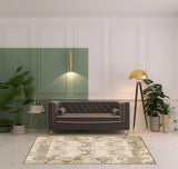 5' X 8' Brown Damask Power Loom Distressed Stain Resistant Area Rug