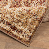 6' X 9' Maroon And Gold Abstract Power Loom Distressed Stain Resistant Area Rug