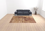 9' X 12' Maroon And Gold Abstract Power Loom Distressed Stain Resistant Area Rug