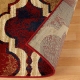 8' Red Blue Quatrefoil Power Loom Distressed Stain Resistant Runner Rug