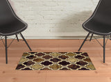 2' X 3' Coffee Quatrefoil Power Loom Distressed Stain Resistant Area Rug