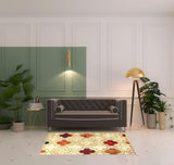 4' X 6' Beige Quatrefoil Power Loom Distressed Stain Resistant Area Rug