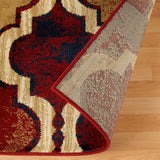 4' X 6' Red Blue Quatrefoil Power Loom Distressed Stain Resistant Area Rug