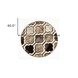 5' Round Chocolate Round Quatrefoil Power Loom Distressed Stain Resistant Area Rug