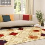 5' Square Ivory Square Quatrefoil Power Loom Distressed Stain Resistant Area Rug