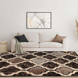 7' X 9' Chocolate Quatrefoil Power Loom Distressed Stain Resistant Area Rug