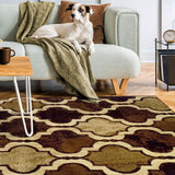 8' X 10' Brown Quatrefoil Power Loom Distressed Stain Resistant Area Rug
