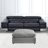 36" Gray Linen And Black Ottoman