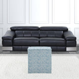 18" Blue Linen Floral Ottoman