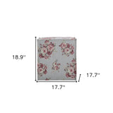 18" Light Gray Linen Floral Ottoman
