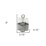 Set of Four Clear Galvanized Metal and Glass Decorative Bottles