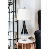 Set of Two 30" Blue And White Swirl Ceramic Table Lamps With White Shade