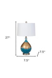 Set Of Two 31" Blue And White Glass Table Lamps With White Empire Shade
