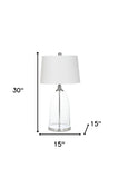 Set of Two 30" Transparent Glass Table Lamps With White Shade