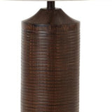 31" Brown Usb Table Lamps With Beige Drum Shade