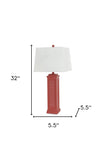 32" Red Table Lamp With White Rectangular Shade