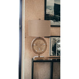 31" Brown Table Lamp With Tan Drum Shade