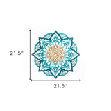 Turquoise And Gold Solid Wood Geometric Mandala Wall Decor
