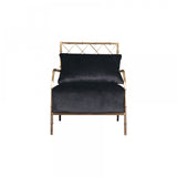 25" Black Velvet And Gold Solid Color Arm Chair