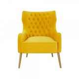 30" Yellow Velvet And Gold Solid Color Arm Chair