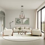 45" Cream And Wood Brown Sherpa Arm Chair