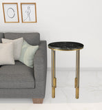 23" Gold And Black Marble And Iron Round End Table
