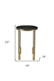 23" Gold And Black Marble And Iron Round End Table