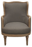 26" Gray Linen And Natural Solid Color Arm Chair