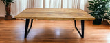 63" Natural And Black Rectangular Solid Wood And Iron Dining Table