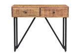 36" Natural and Black Solid Wood Distressed Frame Console Table With Storage