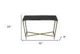 36" Natural and Black Solid Wood Distressed Frame Console Table With Storage