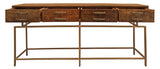 48" Brown and Black Solid Wood Distressed Wheel Console Table With Storage