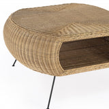 38" Natural Rattan Wicker With Iron Round Coffee Table