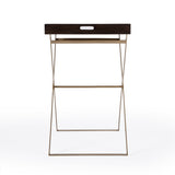 27" Gold And Walnut Solid Wood Rectangular End Table