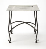 16" Black And Silver Textured Aluminum Square End Table
