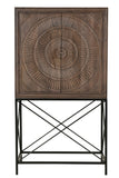 33" Brown Solid Wood Two Door Carved Wine Cabinet