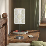 20" Silver Metal Standard Table Lamp With White And Gold Cylinder Shade