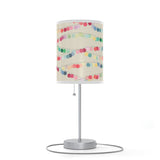 20" Silver Table Lamp With Off White And Festive Multi Color Cylinder Shade