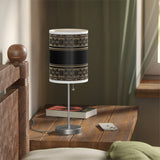 20" Silver Table Lamp With Off White And Festive Multi Color Cylinder Shade