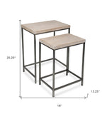 Set Of Three 25" Black And Brown Solid Wood And Steel Hexagon Nested Tables