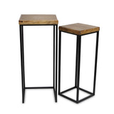 Set Of Two 25" Black And Brown Solid Wood And Steel Rectangular Nested Tables