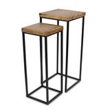 Set Of Two 29" Black And Brown Solid Wood And Steel Square Nested Tables