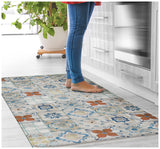 2' X 4' Gray Blue And Rust Mosaic Tile Printed Vinyl Area Rug With UV Protection