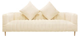 90" Moss Green Velvet And Gold Sofa With Two Toss Pillows